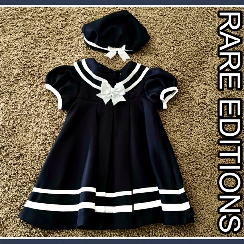 ⚓️RARE EDITIONS Dark Navy Sailor Dress Set w/Sleeves, Bloomers & Hat ~ 24months - Picture 6 of 11